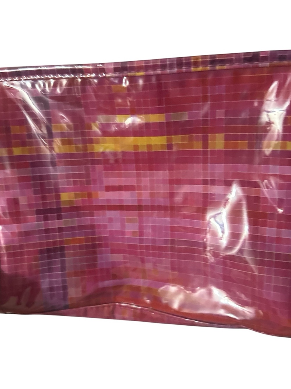 Clinique Pink Mosaic Cosmetic Pouch pocket in front clear coated silver acc cute